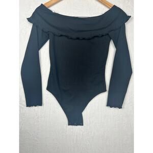 American Eagle Ruffle Black Bodysuit Small